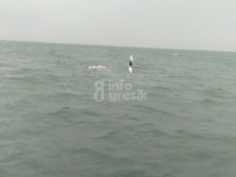 Perahu Diterjang Gelombang Tinggi, Satu Nelayan Desa Pangkahwetan Hilang Kondisi perahu milik korban yang hanya terlihat benderanya. (Foto: Ist/Infogresik)