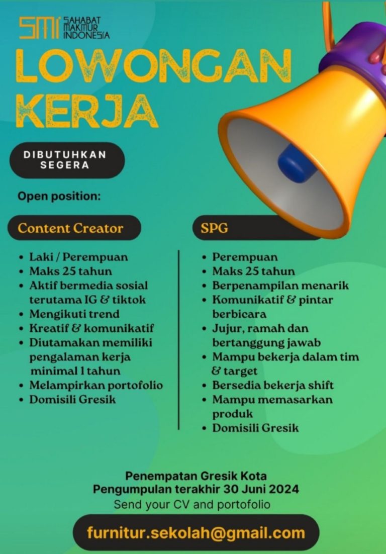 Poster loker toko furnitur sekolah dan kantor. (Foto: Ist/Infogresik)