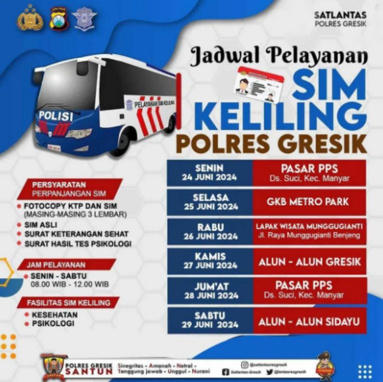 Jadwal SIM keliling Polres Gresik. (Foto: Ist/Infogresik)