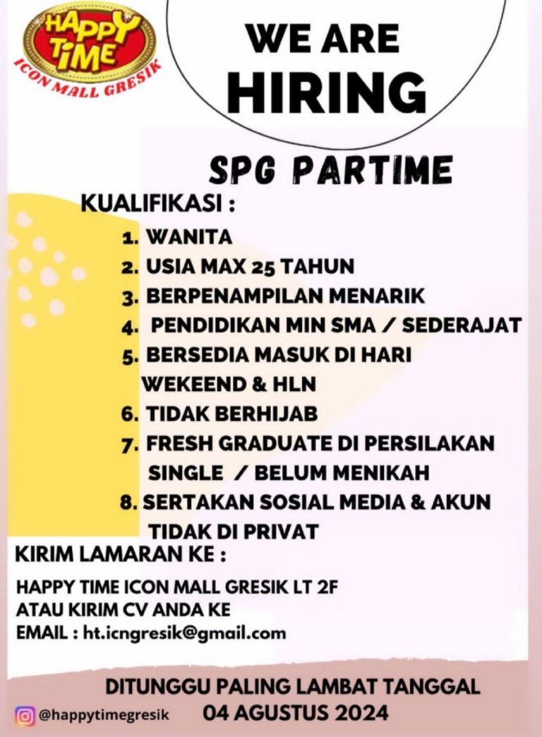 Poster loker Happy Time Icon Mall Gresik. (Foto: Ist/Infogresik)