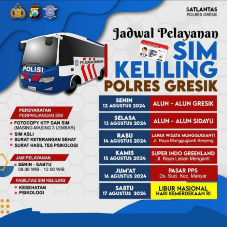 Jadwal SIM keliling Polres Gresik.(foto: Ist/Infogresik)