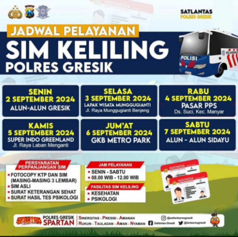 Jadwal SIM Keliling di Gresik. (Foto: Ist/Infogresik)