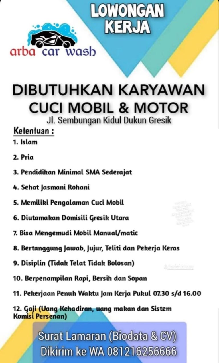 Poster loker di Arba Car Wash Dukun. (Foto: Ist/Infogresik)