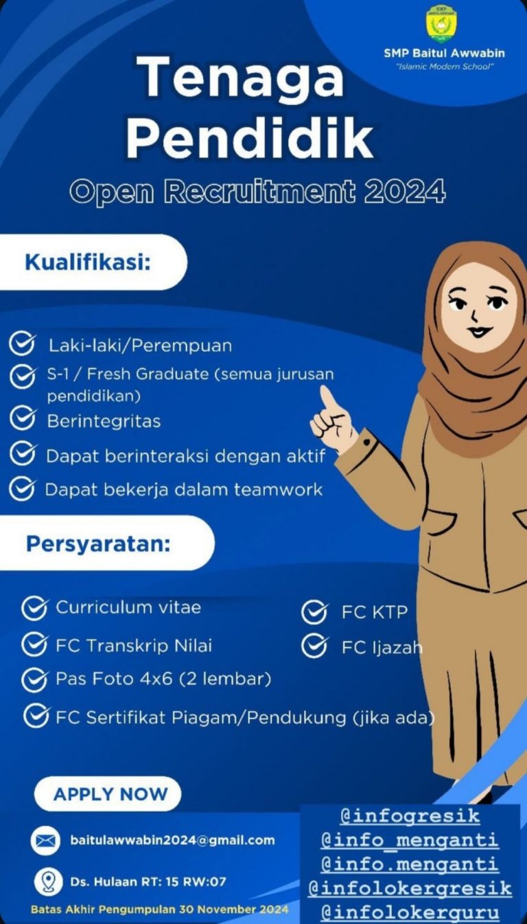 Poster loker di SMP Baitul Awwabin Hulaan. (Foto: Ist/Infogresik)