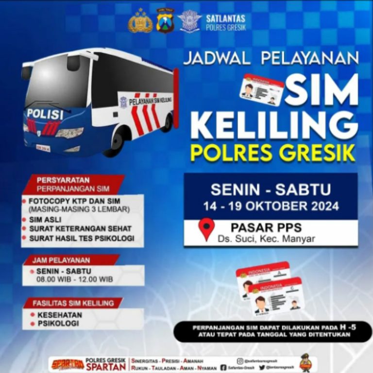 Poster jadwal sim keliling Polres Gresik. (Foto: Ist/Infogresik)