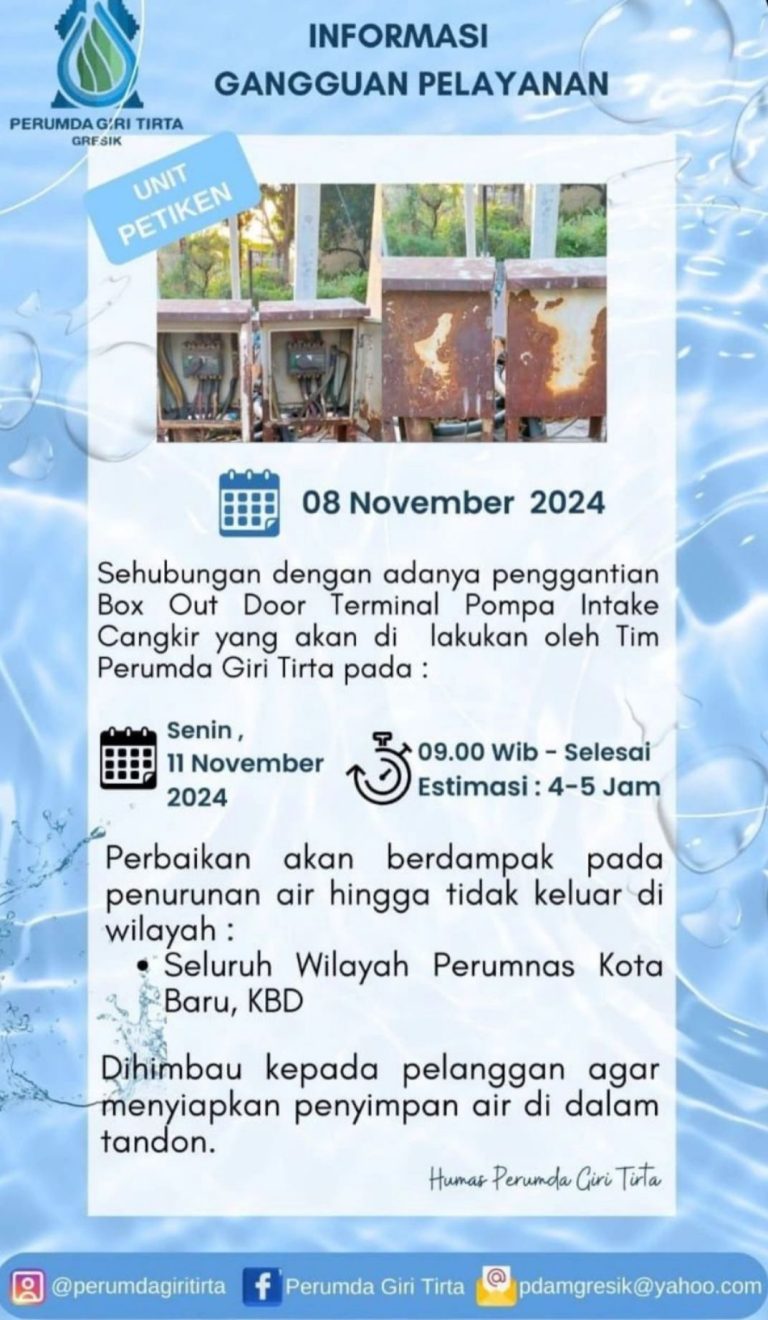 Poster informasi gangguan air di Perumda Giri Tirta Gresik. (Foto: Ist/Infogresik)