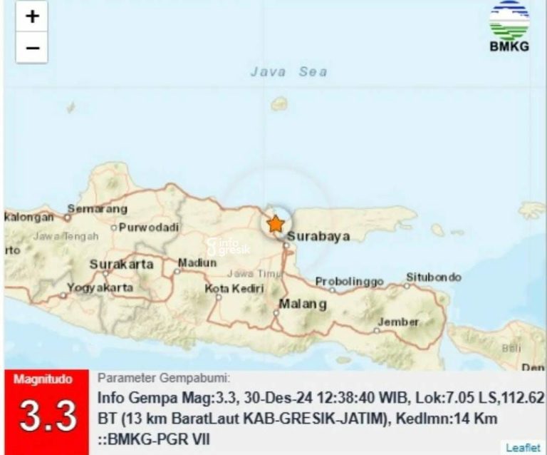 Penampakan posisi gempa di Gresik. (Foto: Ist/Infogresik)
