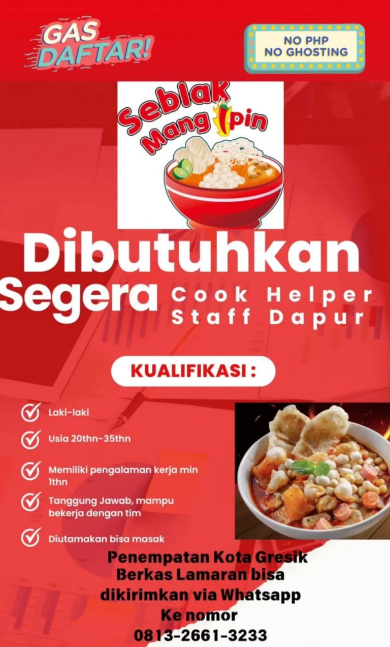 Poster loker di Seblak Mang Ipin Gresik. (Ist/Infogresik)
