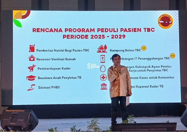 Assistant Department Manager Government & External Relation PT Smelting, Ir. Bouman T. Situmorang, saat memaparkan program kepedulian terhadap pasien TBC. (Foto: Ist/INFOGRESIK)