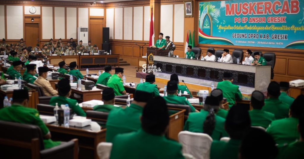 Kegiatan Muskercab PC GP Ansor Gresik berlangsung di Ruang Rapat Paripurna DPRD Gresik. (Foto: Ist/Infogresik)
