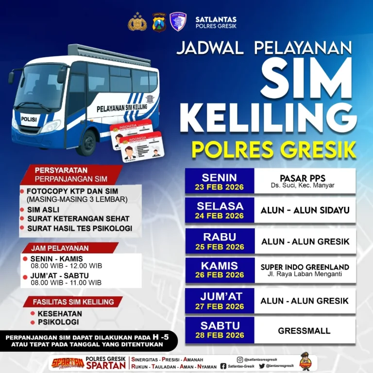Jadwal pelayanan SIM Keliling Polres Gresik terbaru. (Foto: Ist/Infogresik)