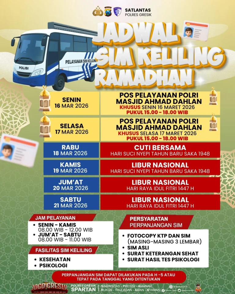 Jadwal pelayanan SIM Keliling Polres Gresik terbaru. (Foto: Ist/Infogresik)