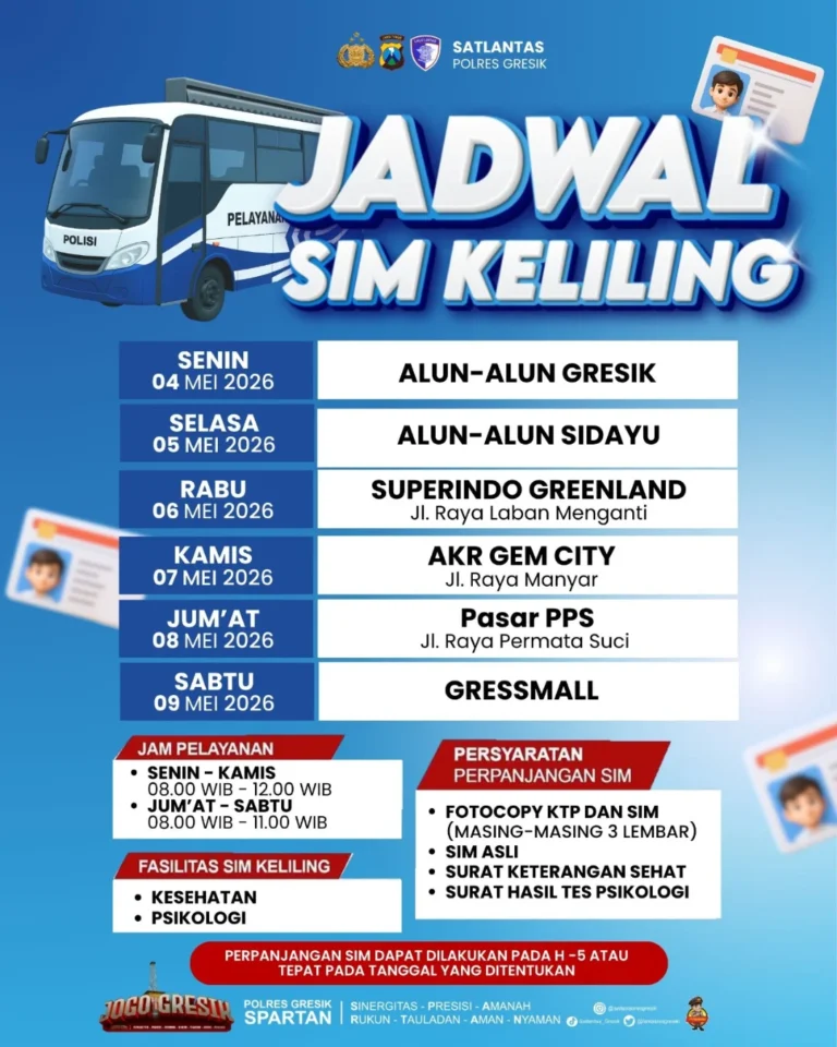 Jadwal pelayanan SIM Keliling Polres Gresik terbaru. (Foto: Ist/Infogresik)