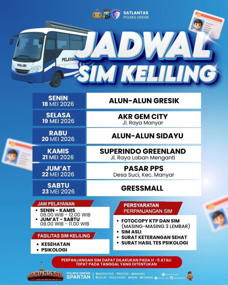 Jadwal pelayanan SIM Keliling Polres Gresik terbaru. (Foto: Ist/Infogresik)