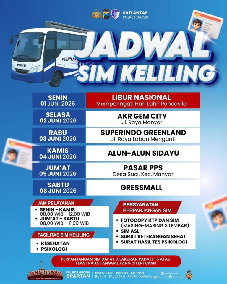 Jadwal pelayanan SIM Keliling Polres Gresik terbaru. (Foto: Ist/Infogresik)