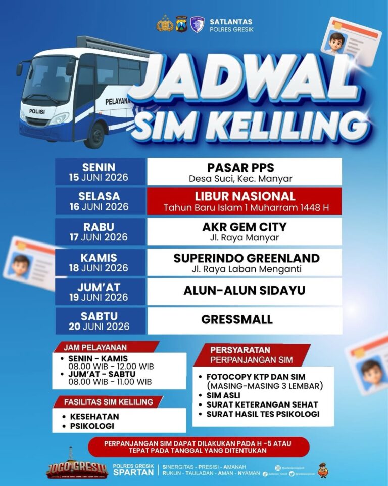 Jadwal pelayanan SIM Keliling Polres Gresik terbaru. (Foto: Ist/Infogresik)