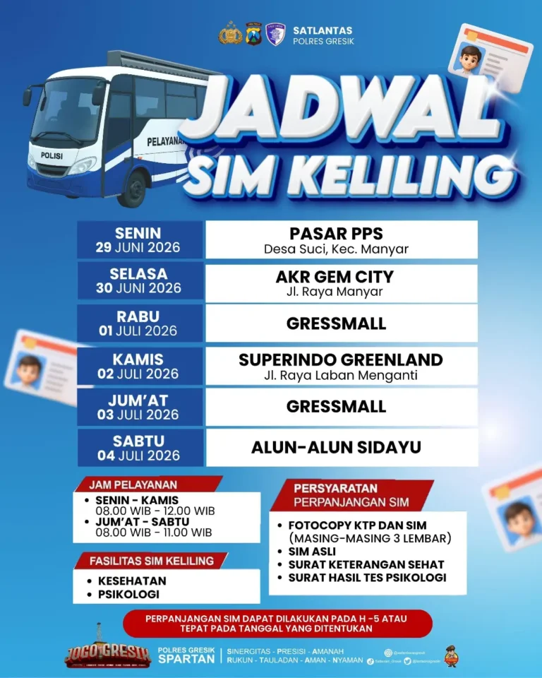 Jadwal pelayanan SIM Keliling Polres Gresik terbaru. (Foto: Ist/Infogresik)
