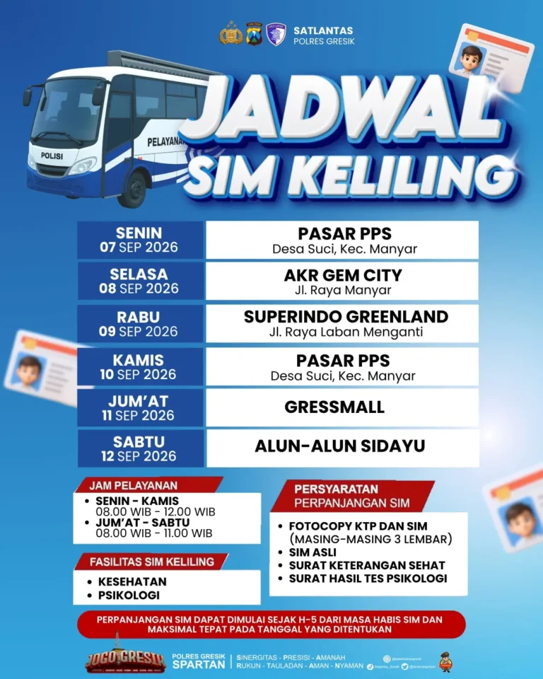 Jadwal pelayanan SIM Keliling Polres Gresik terbaru. (Foto: Ist/Infogresik)