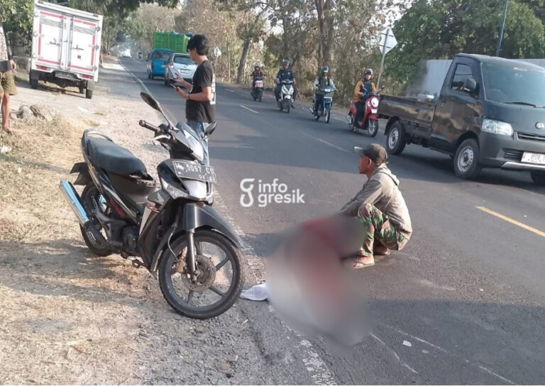 Kecelakaan Sepeda Motor di Jalan Raya Deandles Panceng Gresik, Satu Orang Meninggal Dunia Kondisi korban Markanan yang meninggal dunia usai mengalami kecelakaan di Panceng. (Foto: FB Safryan Khodok/Infogresik)