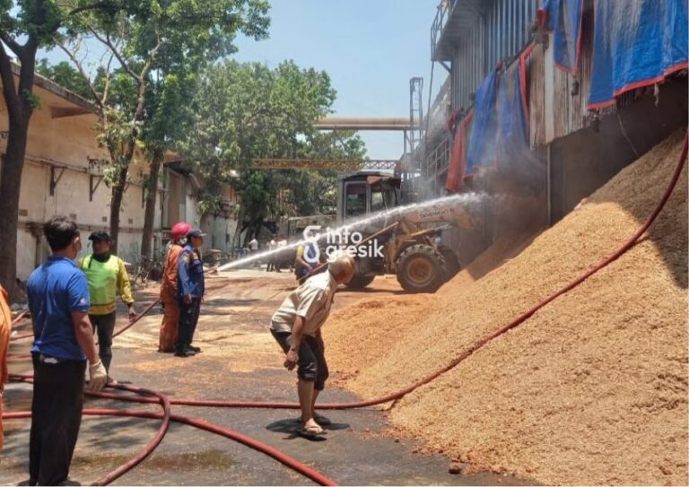 Petugas Damkarla saat melakukan pemadaman kebakaran di PT Multi Manao Indonesia, Driyorejo, Gresik. (Foto: Ist/Infogresik)